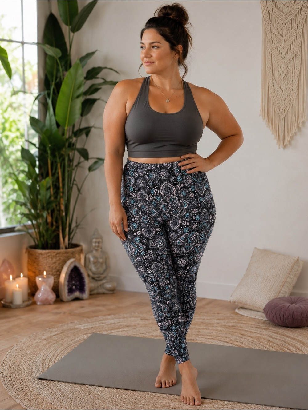 Bobbie Brooks Black Paisley Leggings with Teal & Pink Accents - XL